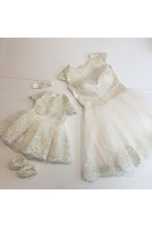 Set mama-fiica din broderie si tulle ivory